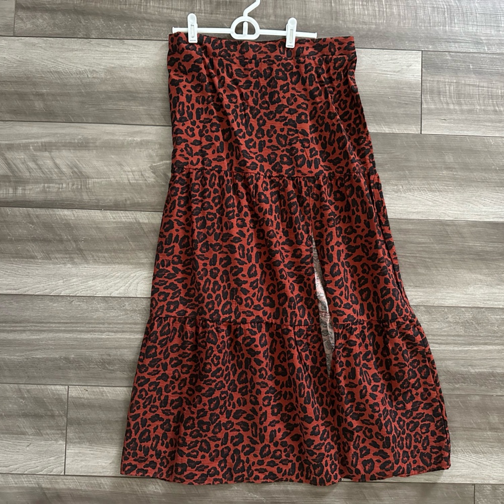Nine West Red Midi A-Line Skirt with Slit